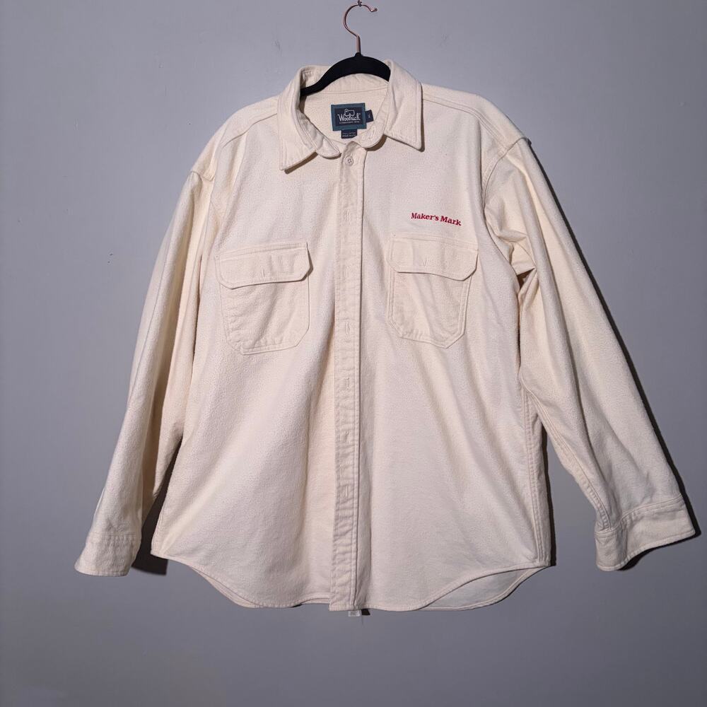 Woolrich cream heavy cotton‎ Maker's Mark logo button up shirt, Men's XL
